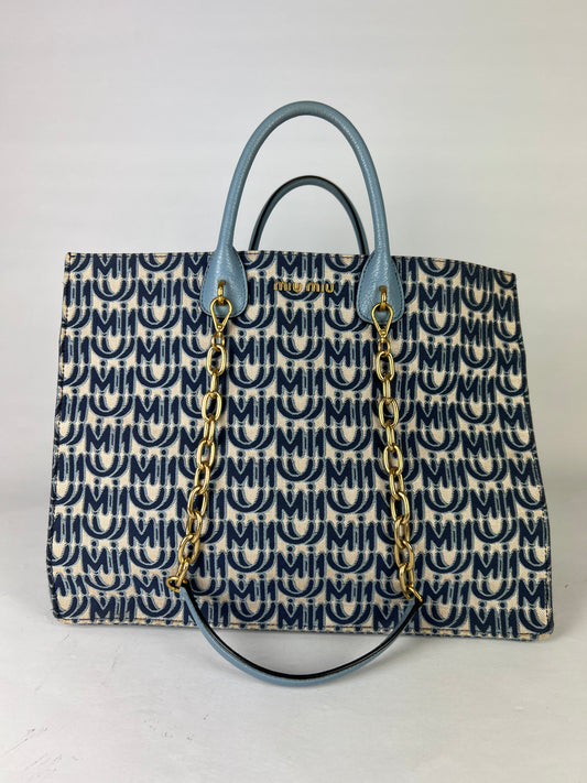 Miu Miu Tote canvas azzurra blu
