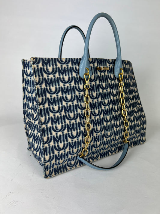 Miu Miu Tote canvas azzurra blu