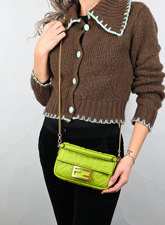 Fendi Borsa Baguette in pelle verde