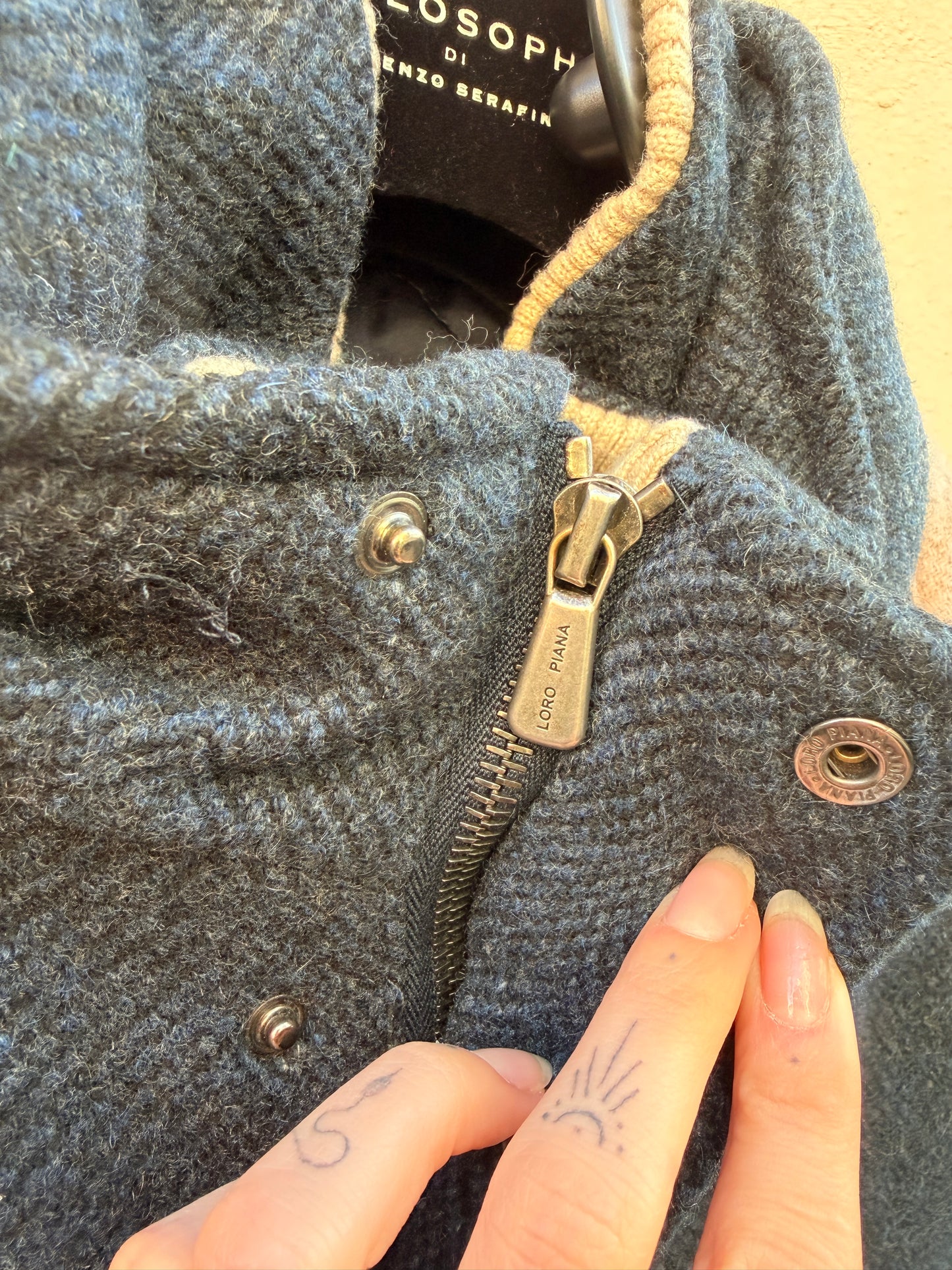 Loro Piana giaccone blu spinato cash/wool