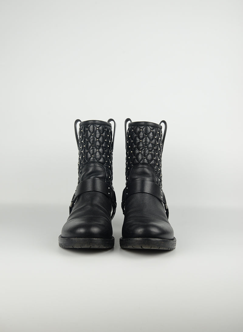 Valentino Stivaletti Biker in pelle nera con borchie - N. 39 ½