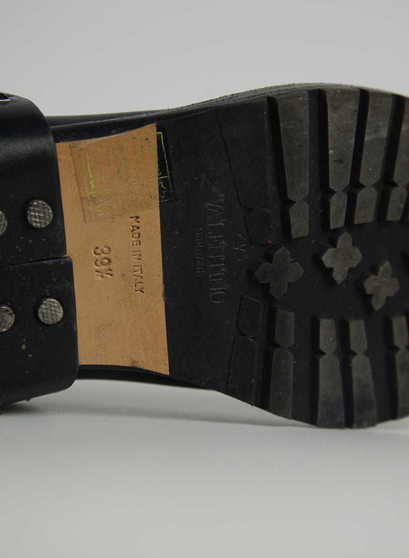 Valentino Stivaletti Biker in pelle nera con borchie - N. 39 ½