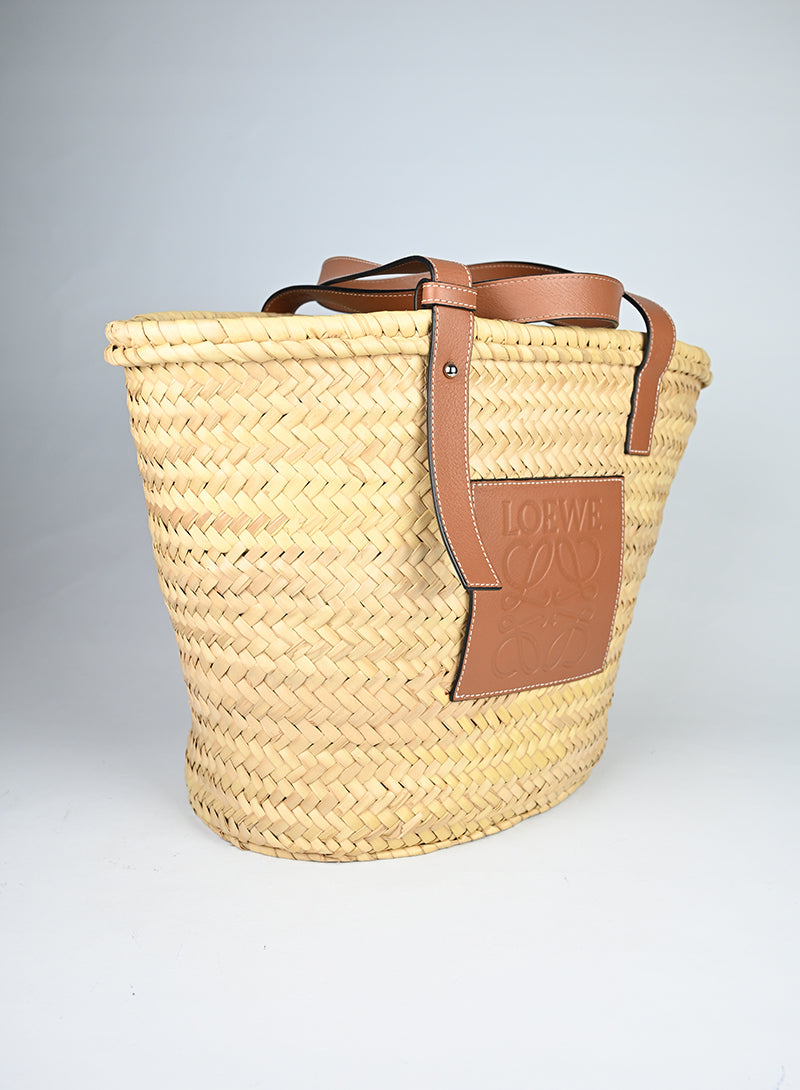 Loewe Borsa in rafia e pelle cognac