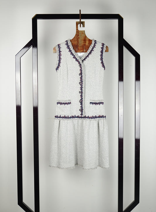 Chanel Abito midi bianco con profili - Tg. 36