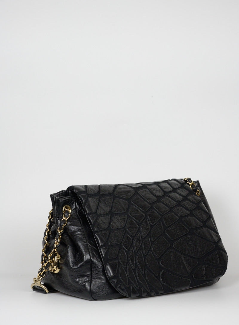 Chanel Borsa in pelle nera effetto lastricato