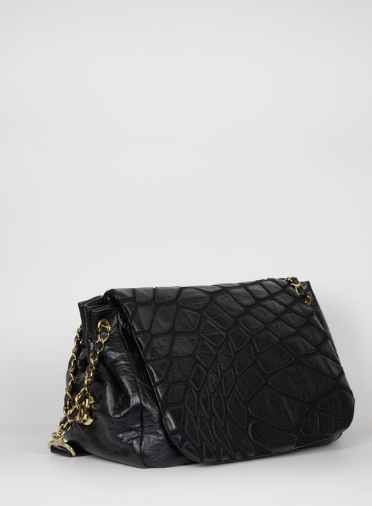 Chanel Borsa in pelle nera effetto lastricato