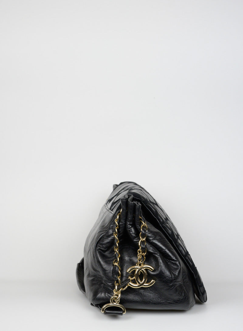 Chanel Borsa in pelle nera effetto lastricato