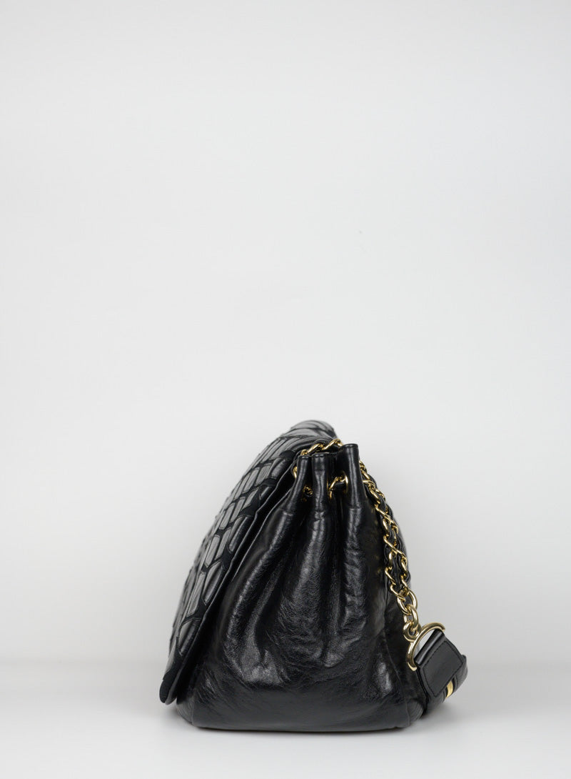 Chanel Borsa in pelle nera effetto lastricato