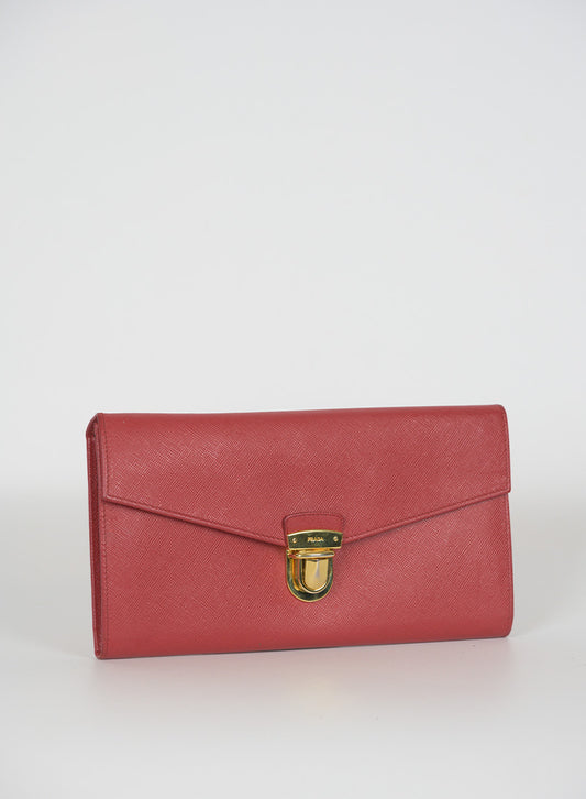 Prada Red Saffiano leather clutch bag