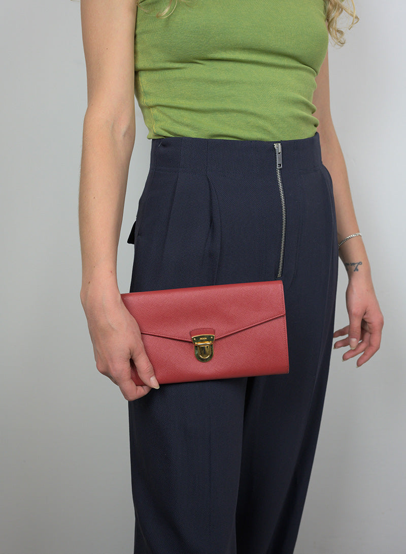 Prada Pochette in pelle Saffiano rossa