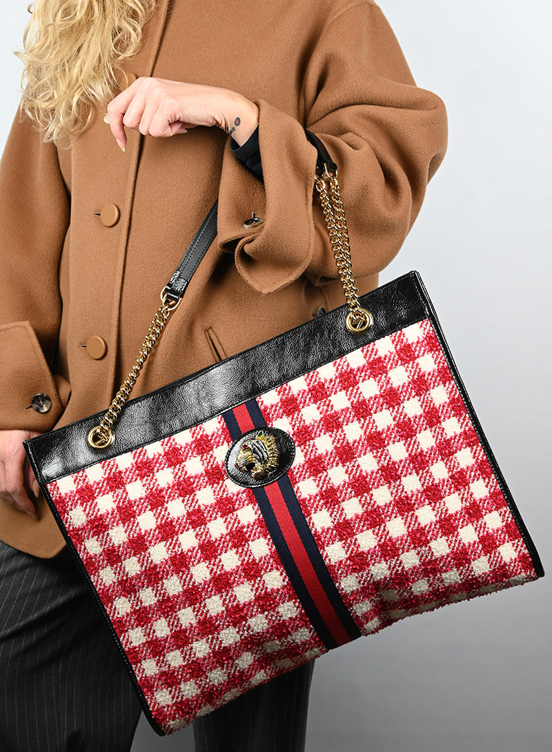 Gucci Shopper in tessuto tartan rosso
