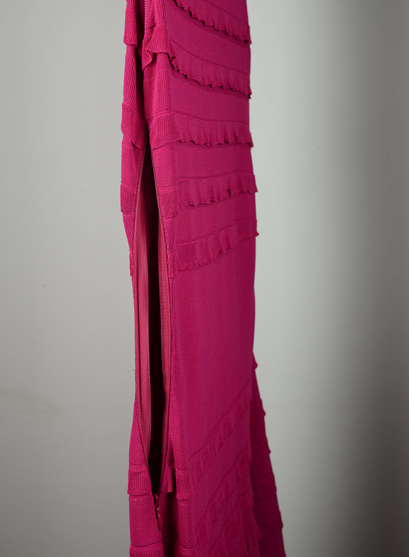 Dior Fuchsia knitted dress with ruffles - Size. 42