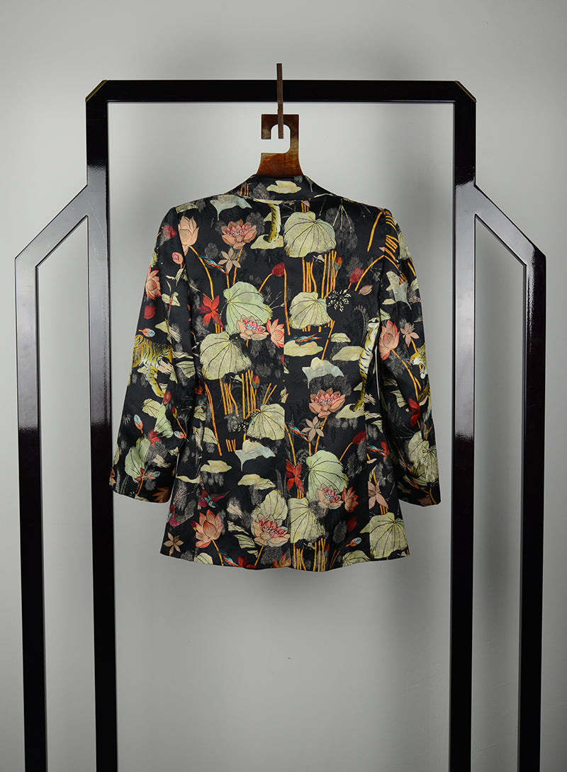 Etro Giacca nera fantasia fiori - Tg. 38