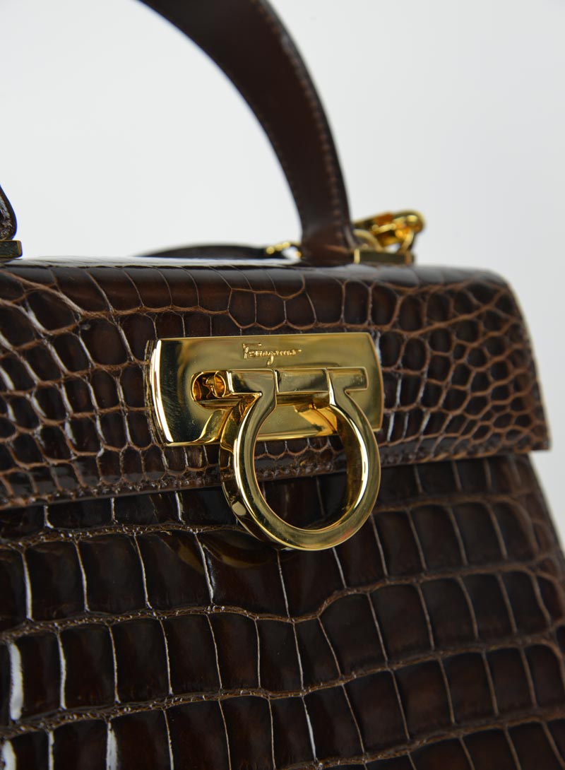 Ferragamo Iconic bag in brown croco leather