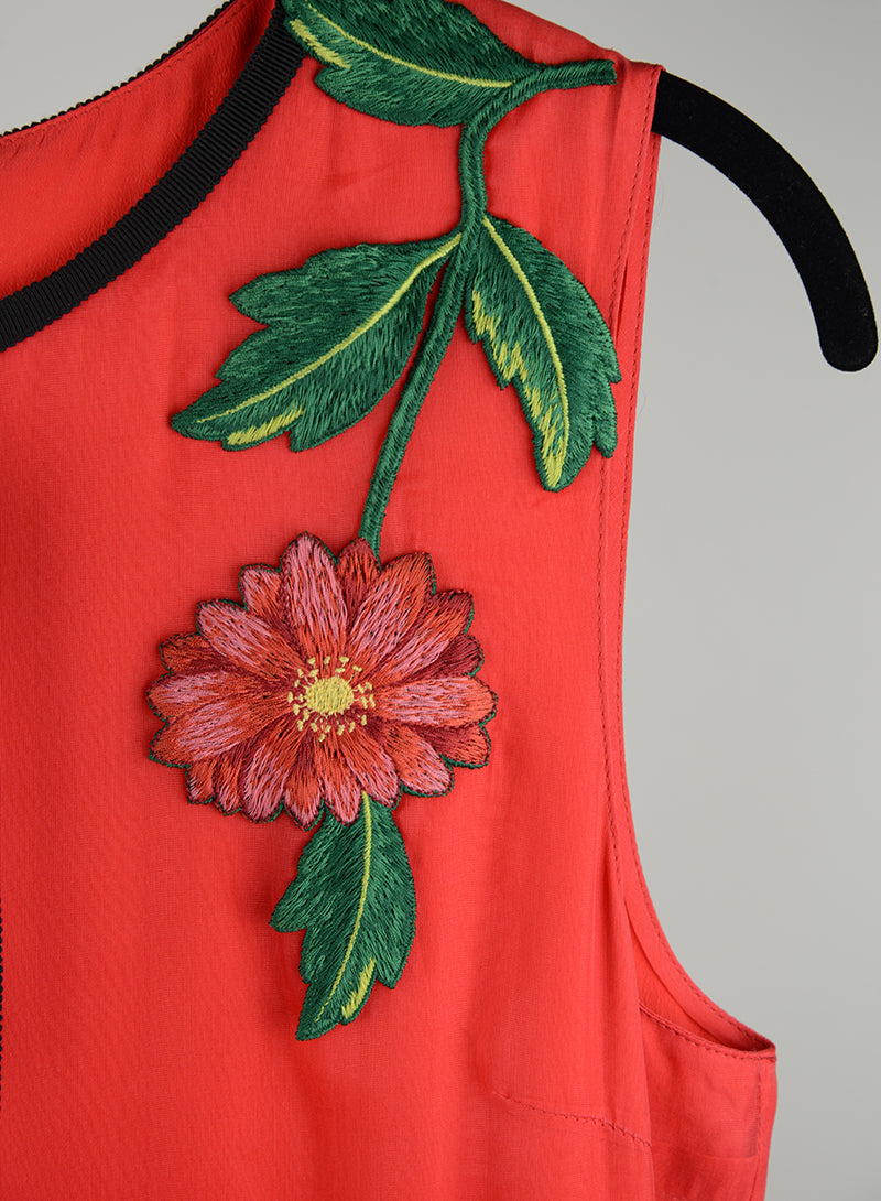 Gucci Abito lungo rosso con ricamo fiori - Tg. 40