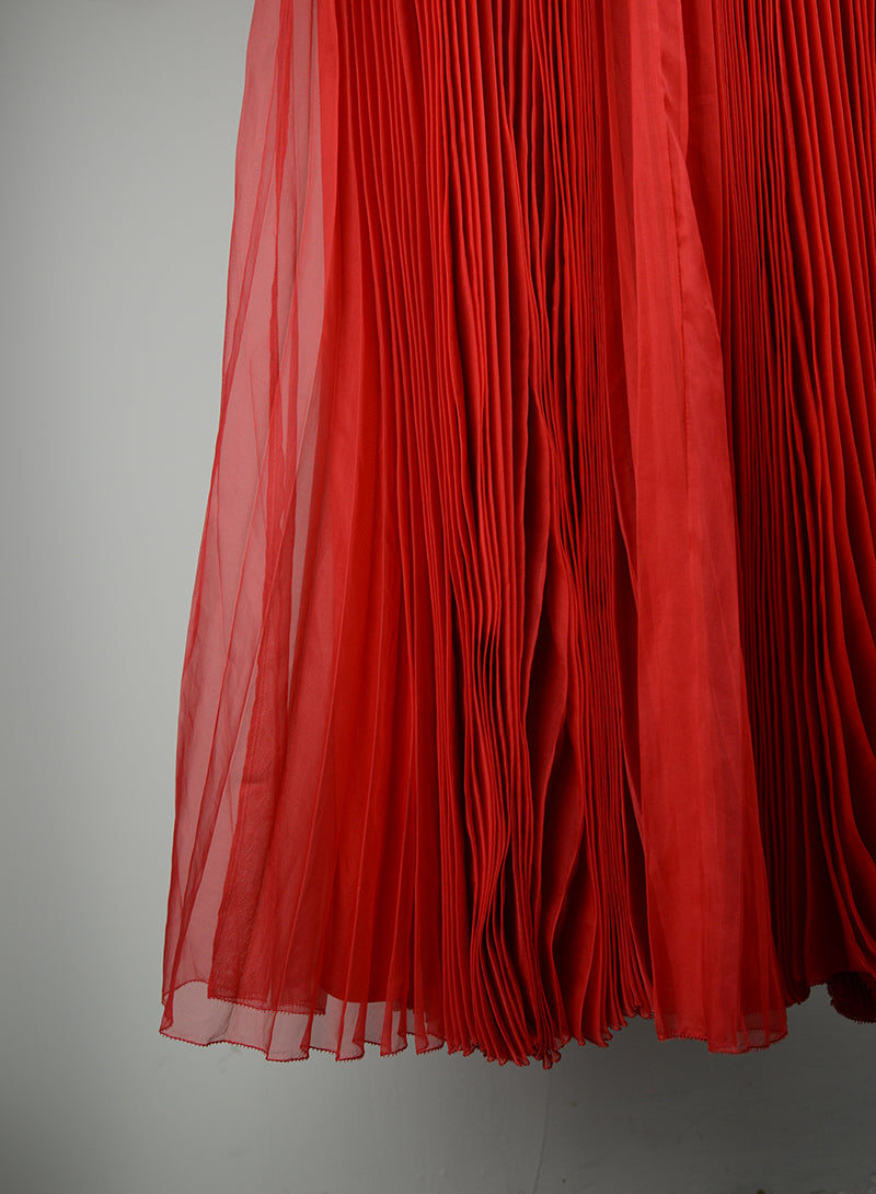 Gucci Abito lungo rosso con ricamo fiori - Tg. 40