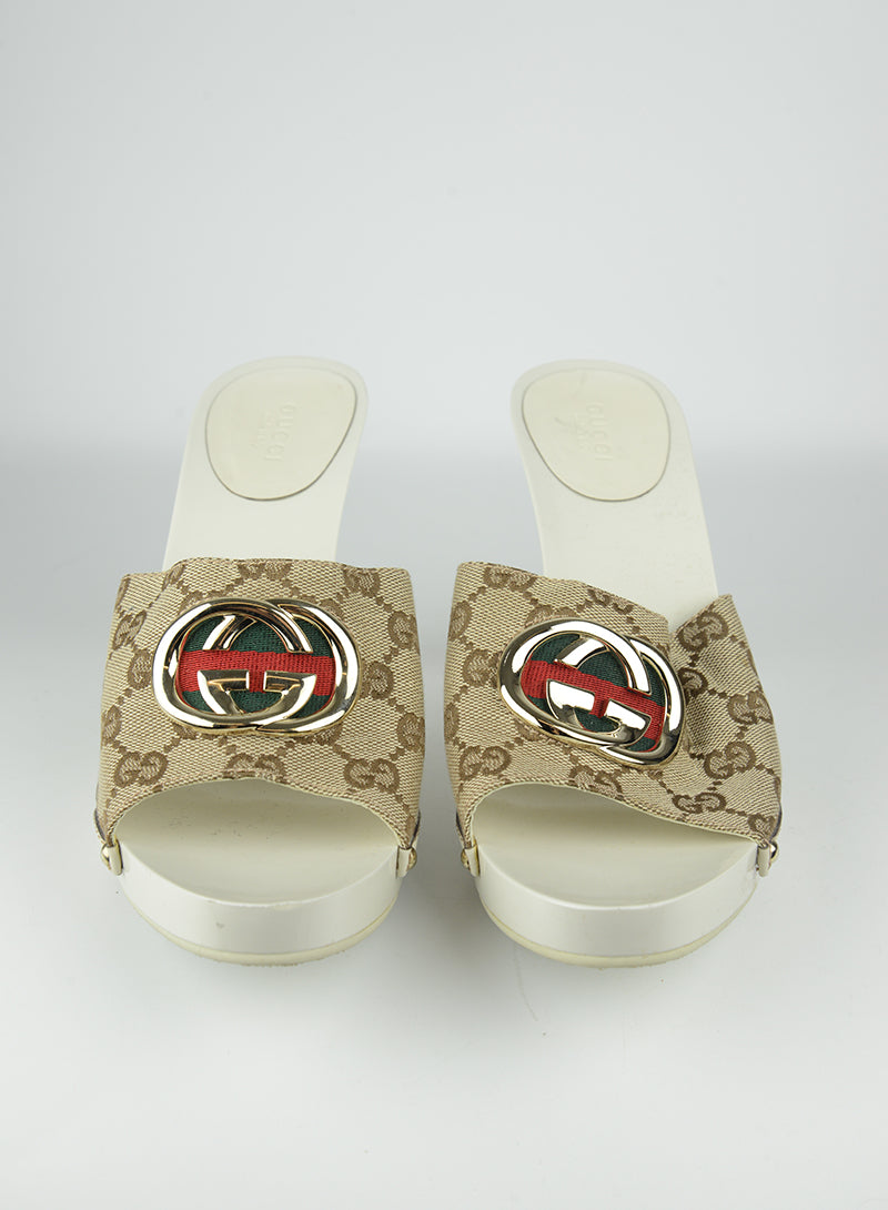 Gucci Sandali con fascia GG bianchi - N. 39 ½