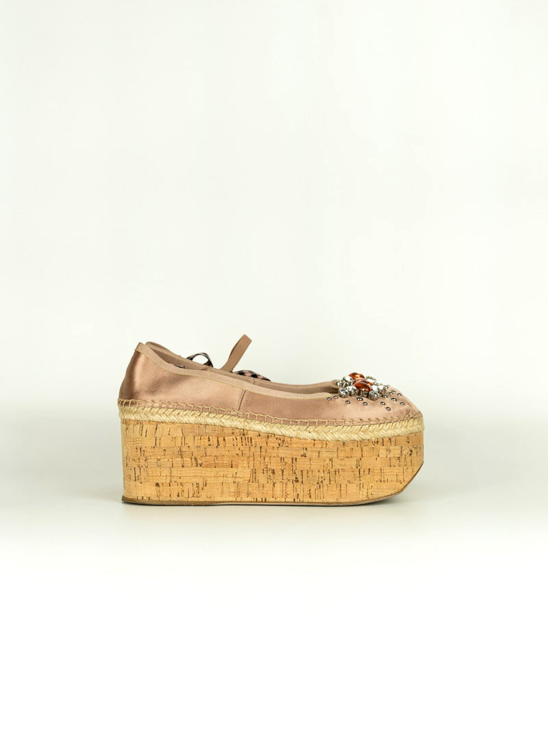 Miu Miu Scarpe con zeppa in raso rosa - N. 39