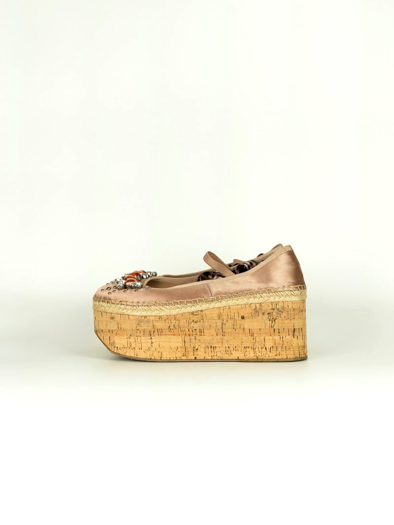 Miu Miu Scarpe con zeppa in raso rosa - N. 39