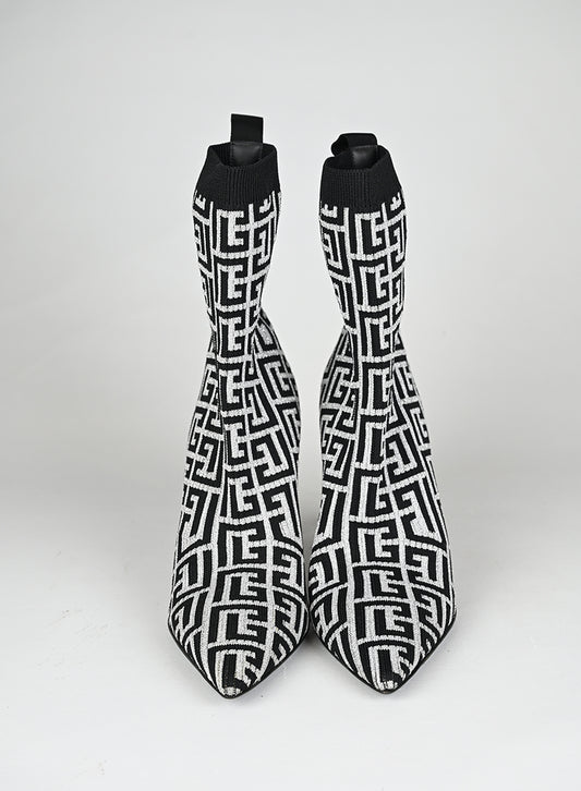 Balmain Stivaletti Calza Tessuto Argento e Nero - N. 40