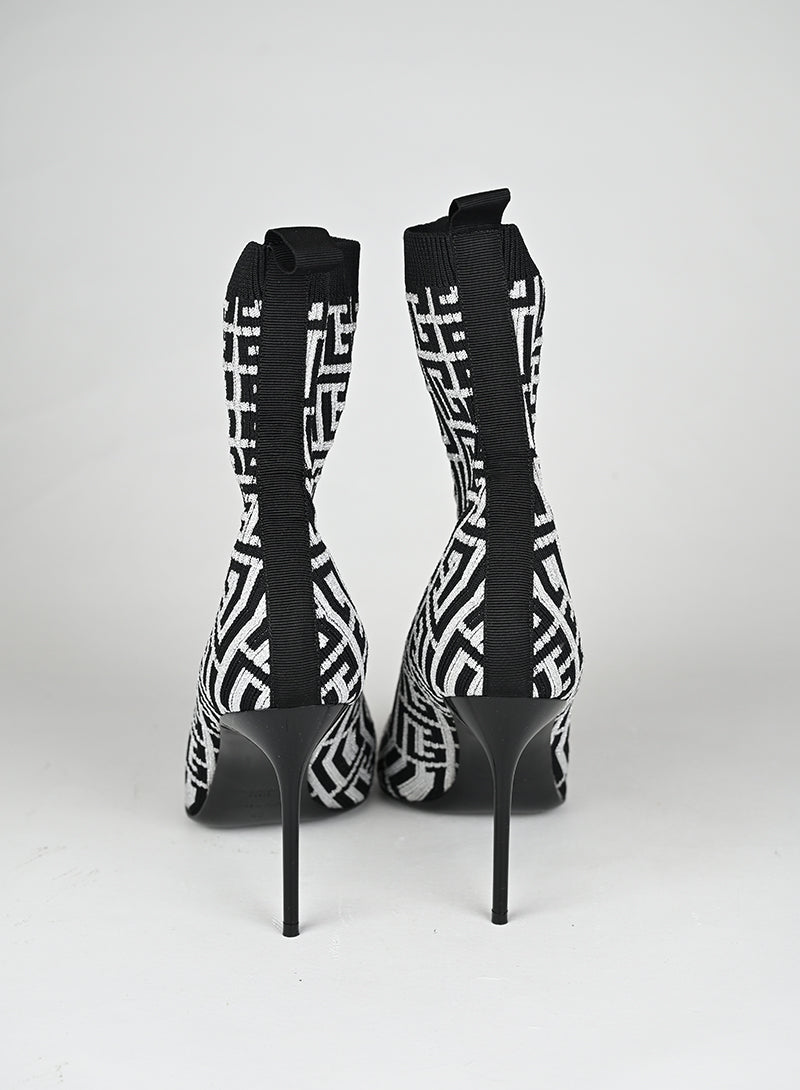 Balmain Stivaletti Calza Tessuto Argento e Nero - N. 40
