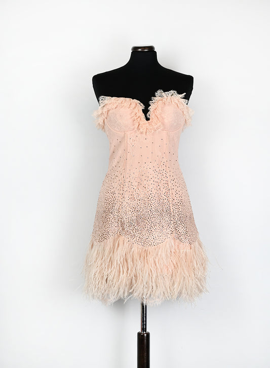 Blumarine Abito corto rosa con strass e coprispalle - Tg. 40