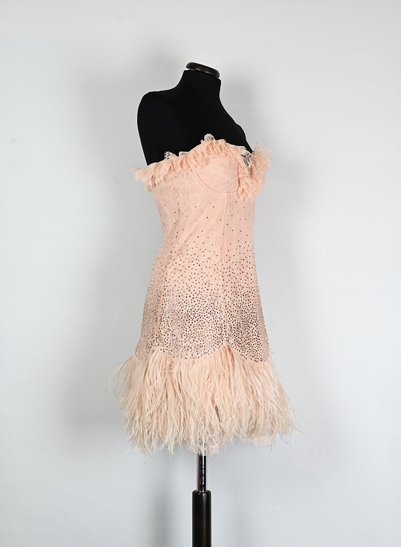 Blumarine Abito corto rosa con strass e coprispalle - Tg. 40