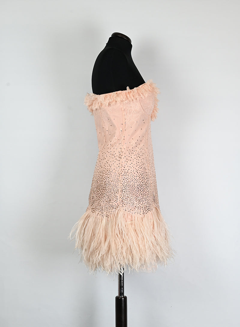 Blumarine Abito corto rosa con strass e coprispalle - Tg. 40