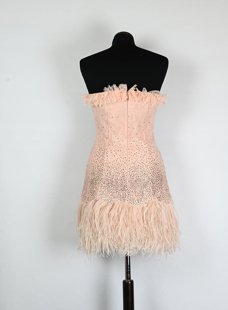 Blumarine Abito corto rosa con strass e coprispalle - Tg. 40