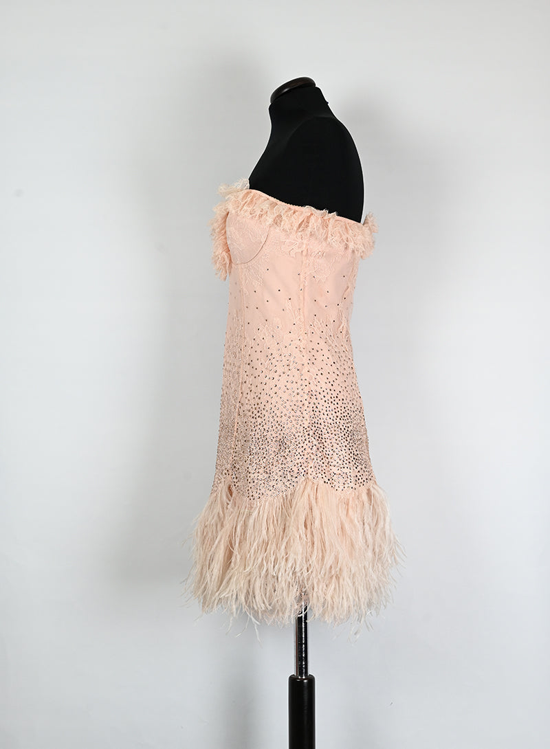 Blumarine Abito corto rosa con strass e coprispalle - Tg. 40