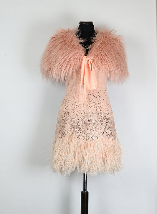 Blumarine Abito corto rosa con strass e coprispalle - Tg. 40