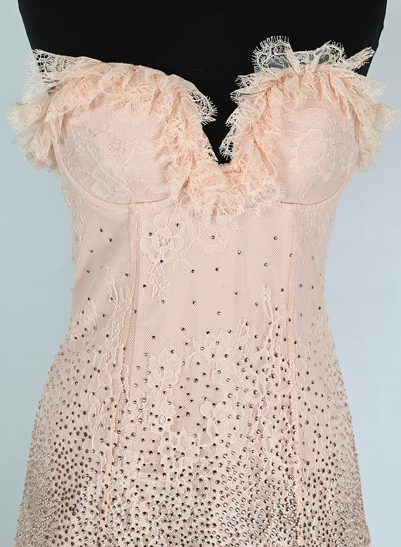 Blumarine Abito corto rosa con strass e coprispalle - Tg. 40
