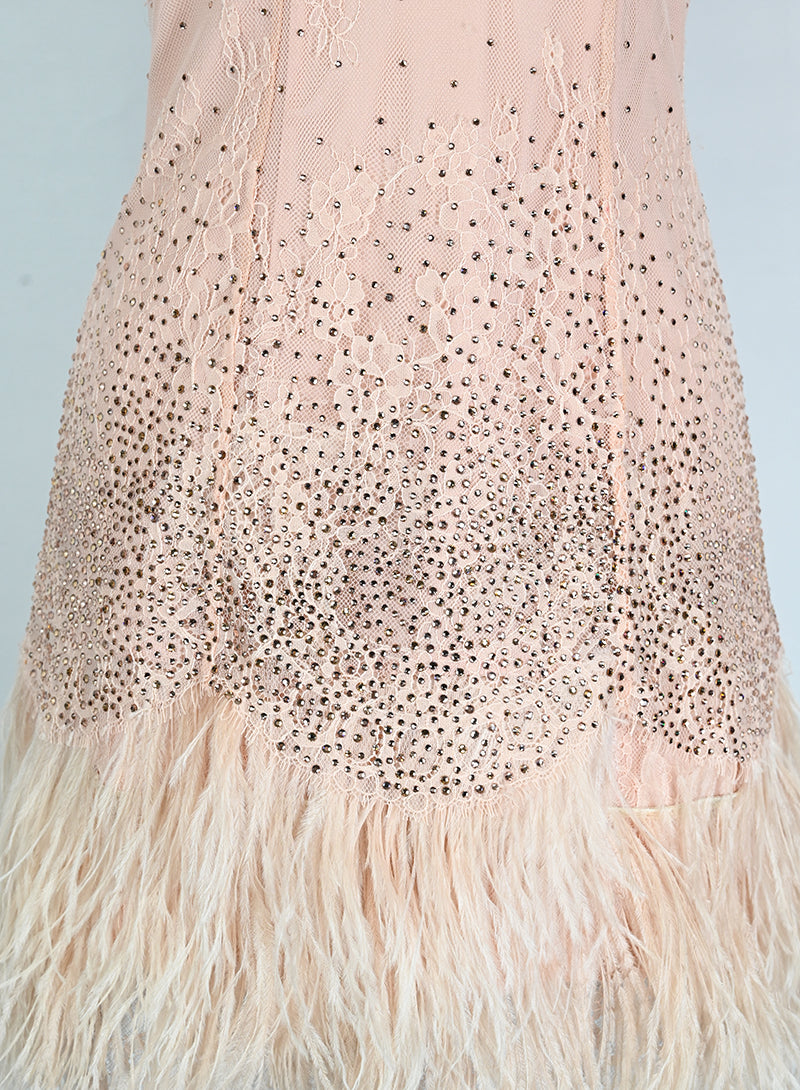 Blumarine Abito corto rosa con strass e coprispalle - Tg. 40