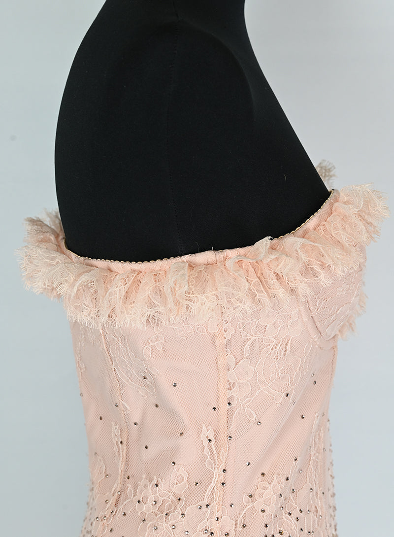 Blumarine Abito corto rosa con strass e coprispalle - Tg. 40