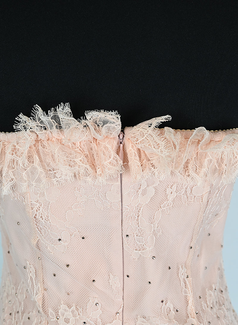 Blumarine Abito corto rosa con strass e coprispalle - Tg. 40