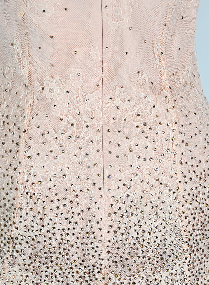 Blumarine Abito corto rosa con strass e coprispalle - Tg. 40