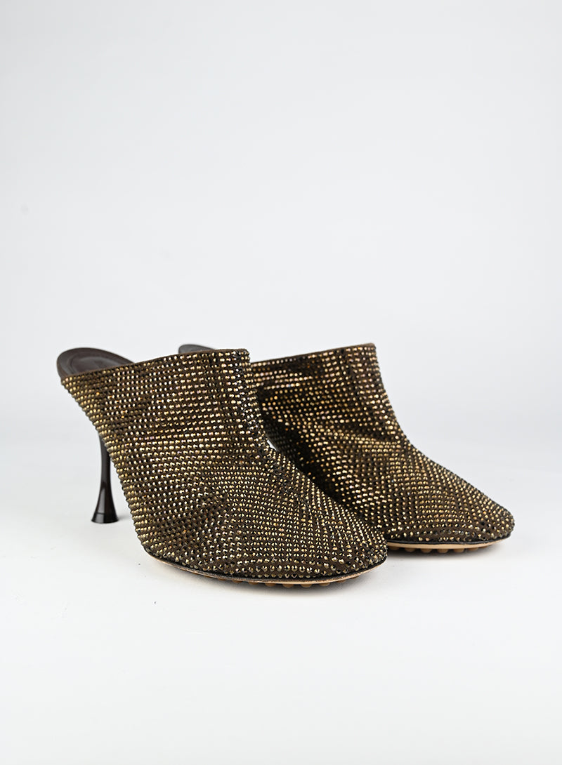 Bottega Veneta Sandali Sabot marroni con strass - N. 39