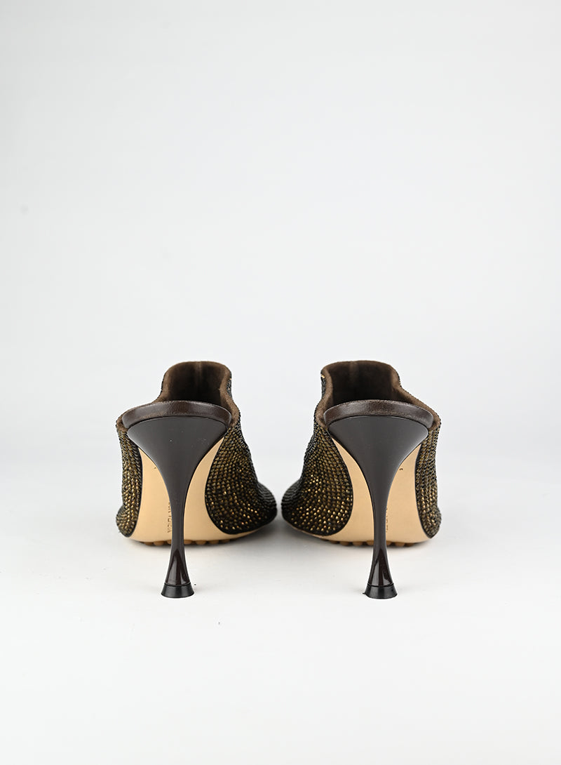 Bottega Veneta Sandali Sabot marroni con strass - N. 39