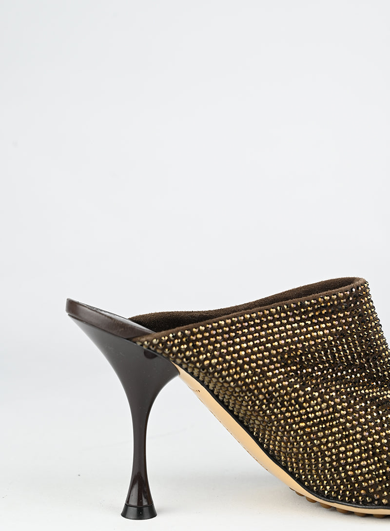 Bottega Veneta Sandali Sabot marroni con strass - N. 39