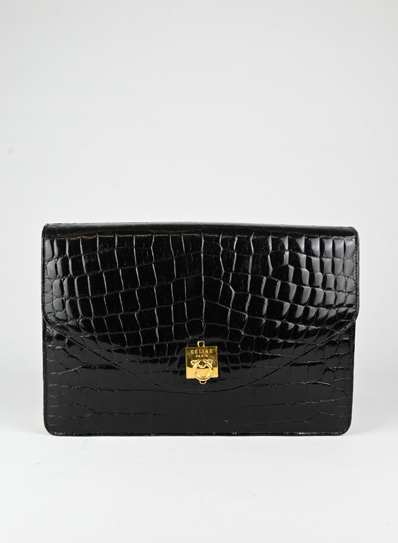 Celine Borsa in pelle di coccodrillo nera