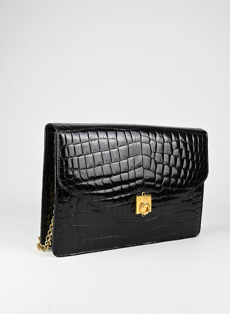 Celine Borsa in pelle di coccodrillo nera