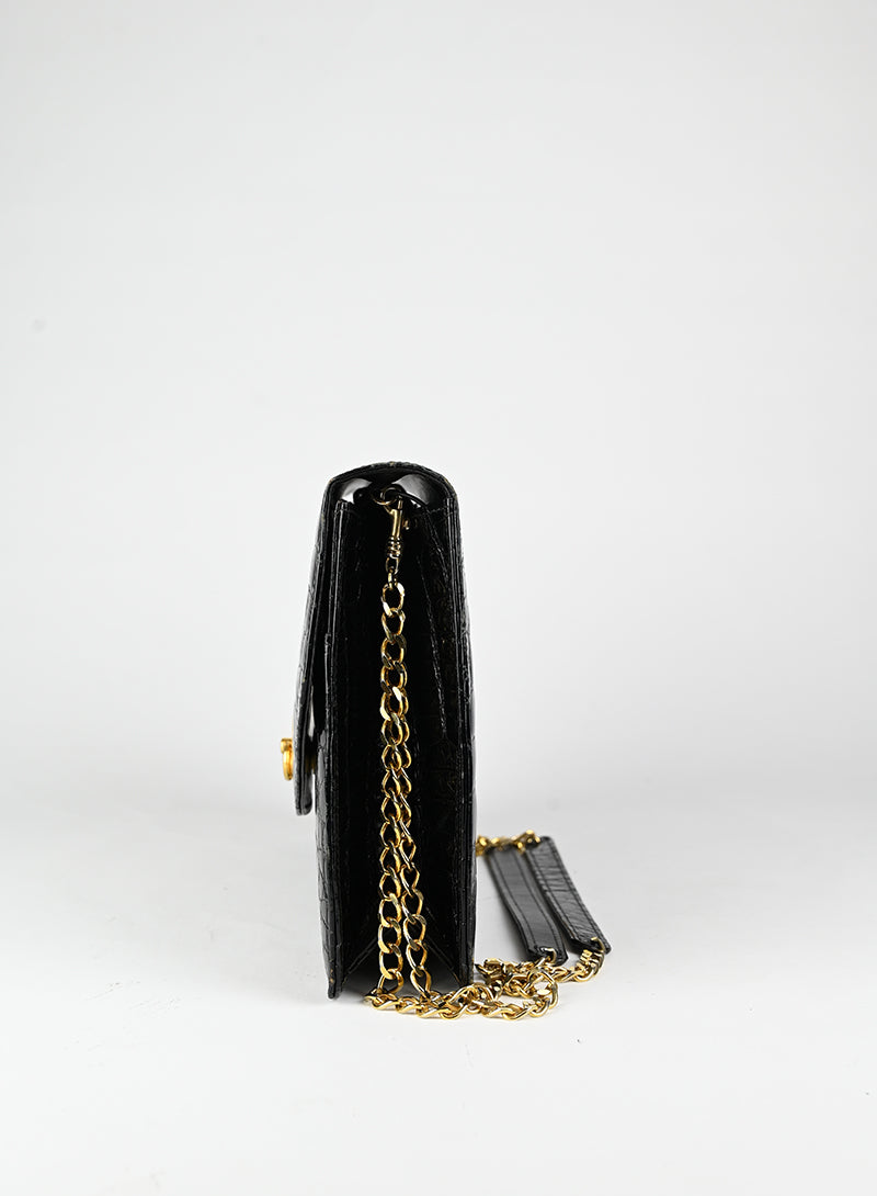 Celine Borsa in pelle di coccodrillo nera