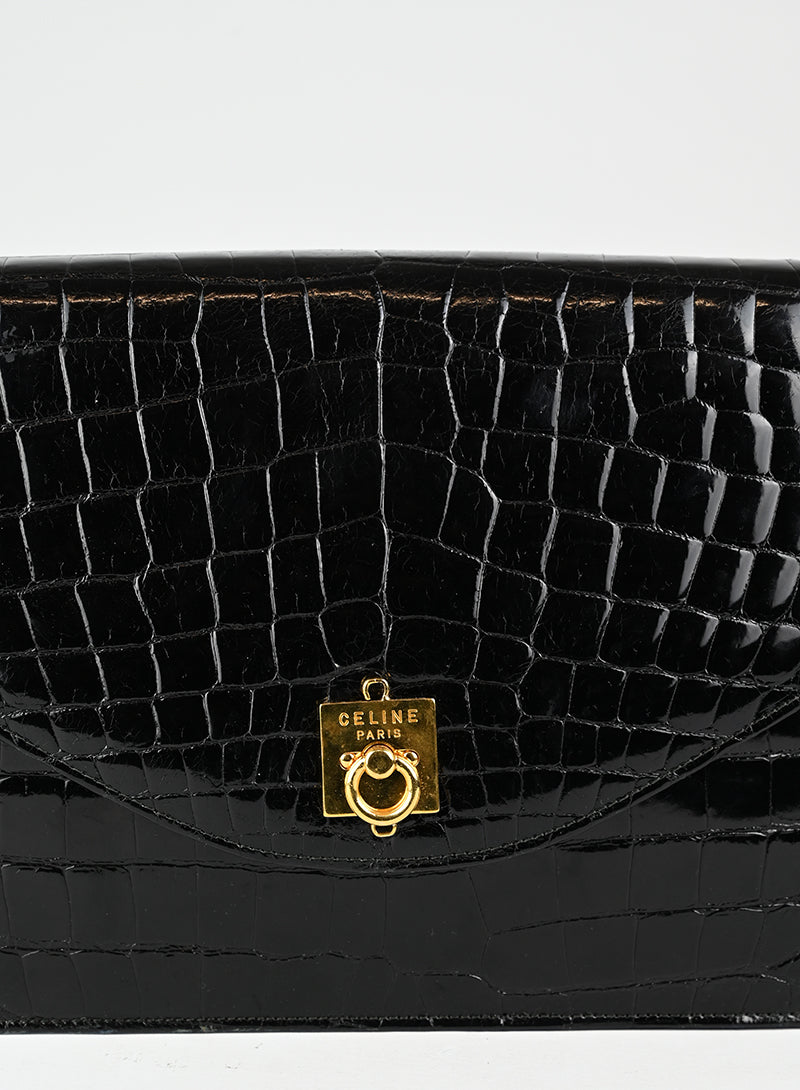 Celine Borsa in pelle di coccodrillo nera
