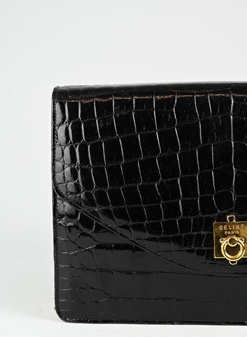 Celine Borsa in pelle di coccodrillo nera
