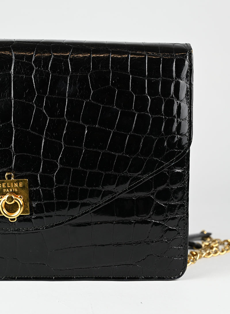 Celine Borsa in pelle di coccodrillo nera