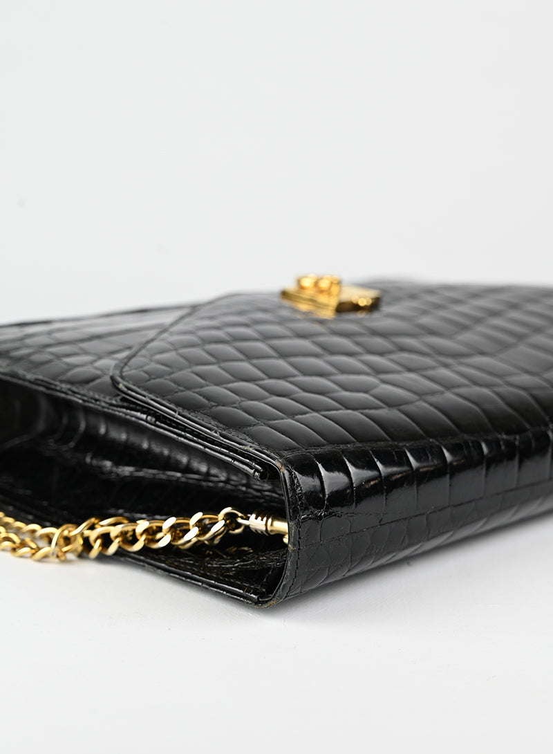 Celine Borsa in pelle di coccodrillo nera