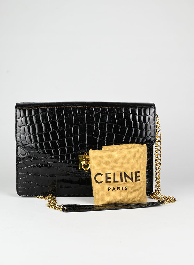 Celine Borsa in pelle di coccodrillo nera