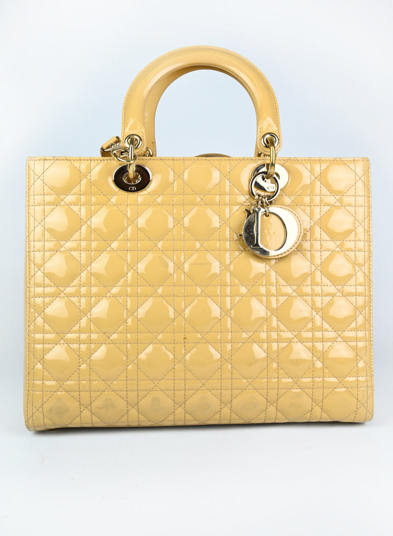 Dior Borsa Lady Dior Large in vernice beige