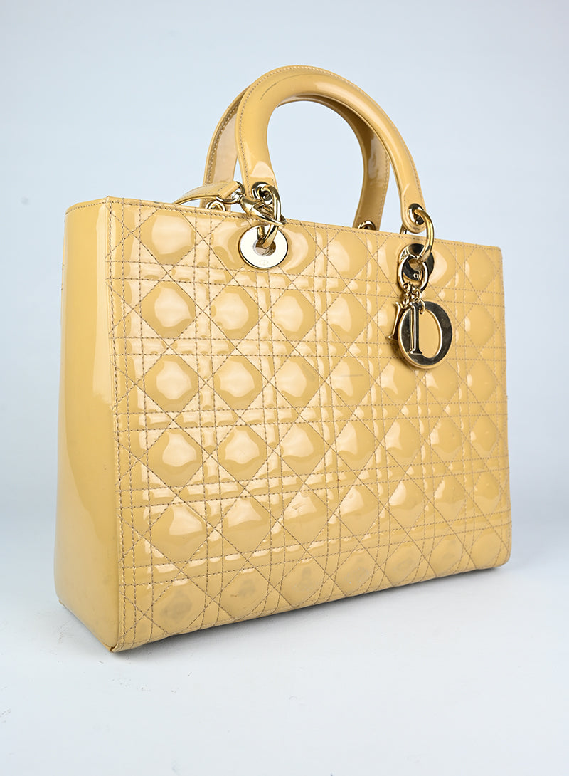 Dior Borsa Lady Dior Large in vernice beige