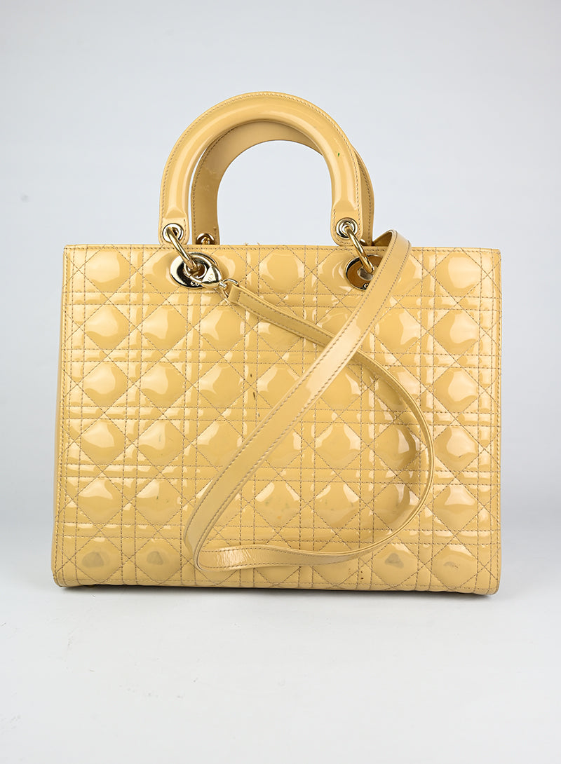 Dior Borsa Lady Dior Large in vernice beige